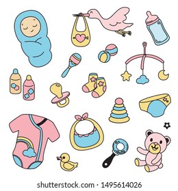 Hand drawing styles Baby. Coloring Newborn doodle.