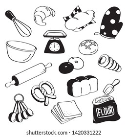 Hand drawing styles bakery shop. Bakery shop doodles.