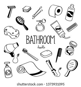 Hand drawing styles for bathroom. Bath room amenity doodle.