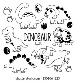 Hand drawing styles with Dinosaur. Doodle Dinosaur.