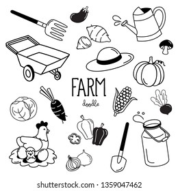 Hand drawing styles with farm items. Farm doodle.