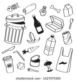 Hand drawing styles garbage. Waste doodle.