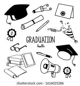 Hand Drawing Styles Graduation Objects. Graduation Items Doodle.