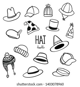 Hand drawing styles with hat doodle. Doodle for hats.