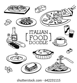 Hand drawing styles of Italion food menu.Doodles of Italian Menu.