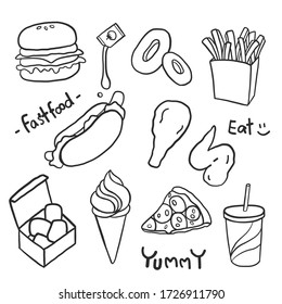 Hand drawing styles with junk food menu. Fast food doodle.