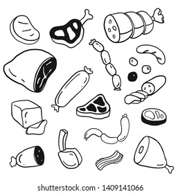 Hand drawing styles a kind of beef. Beef doodles.