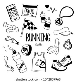 Hand drawing styles for running items. Doodle running.