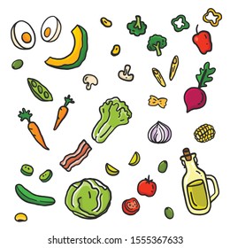 Hand drawing styles salad menu. Salad doodle.