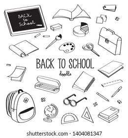 Hand drawing styles with stationery. Doodle back to school.