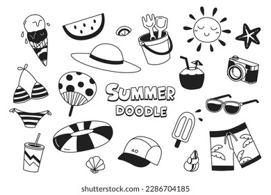 Hand drawing styles for summer items. Summer doodles.