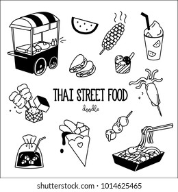 Hand drawing styles of Thai street food. Doodles of Thai street food.
