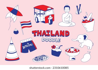 Hand drawing styles Thailand for design. Thailand doodle.