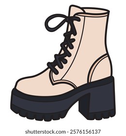 Hand Drawing of Stylish Beige Woman’s Boot with Black Heel and Chic Appeal