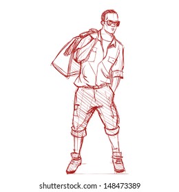 Hand drawing of a stylish boy in sketch style. Vector illustration.