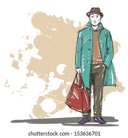 Hand drawing of a stylish boy in sketch style. Vector illustration.