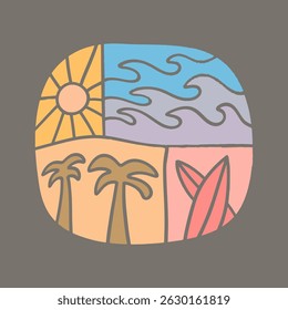 Hand drawing of summer beach vibes element for outdoor print