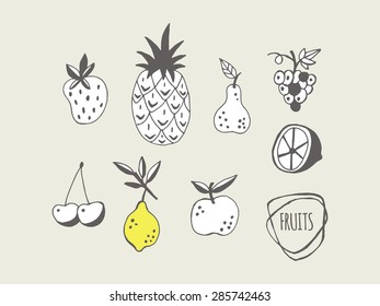 Hand drawing summer fruits for creative logo design