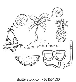 hand drawing summer set with doodle art