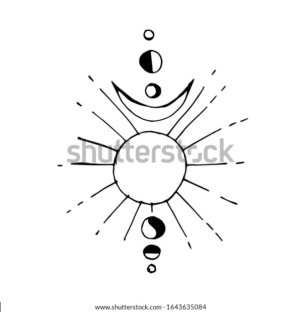 Hand Drawing Sun Cartoon Stylesun Moon Stock Vector Royalty Free