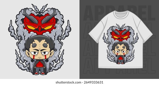 HAND DRAWING SUN OF DEMON ILLUSTRATION T-SHIRT APPAREL PRINTING DESIGN