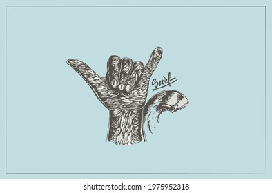 Hand drawing. Surfing symbol, wave, summer drawing for banner, postcard or t-shirt print. Vector illustration.