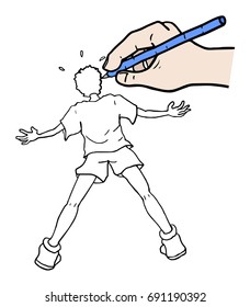 Hand drawing a surprised man
