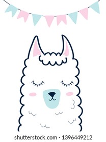 Hand drawing sweet llama vector illustration.