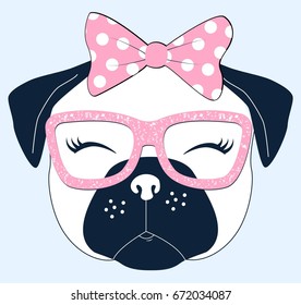 Hand drawing sweet pug dog print design with slogan. Vector illustration design for fashion fabrics, textile graphics, prints