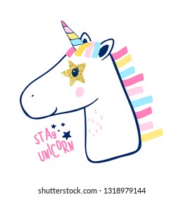 Hand drawing sweet unicorn illustration vector for print design.