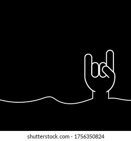 Hand drawing symbol of the horns lines art vector. Finger icon sign illustration gesture emotion rock and roll or heavy metal on black and white background. Two fingers up pictogram victory.