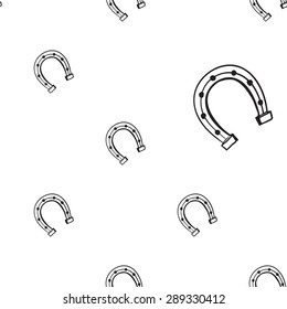 Hand drawing symbols of luck seamless pattern. Vector background with arc on white background. Chess grid order
