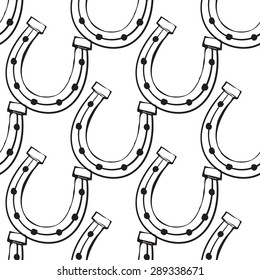 Hand drawing symbols of luck seamless pattern. Vector background with horseshoe on white background. Chess grid order