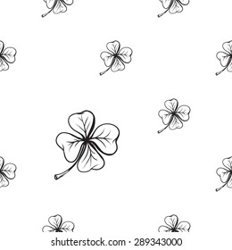 Hand drawing symbols of luck seamless pattern. Vector background with quatrefoil on white background. Chess grid order