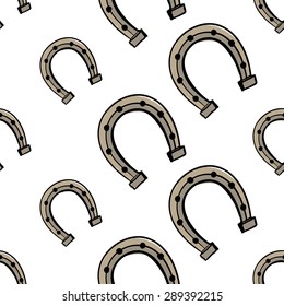 Hand drawing symbols of luck seamless pattern. Vector background with arc on white background. Chess grid order