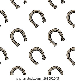 Hand drawing symbols of luck seamless pattern. Vector background with arc on white background. Chess grid order