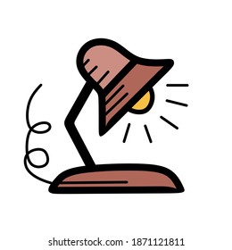 Handzeichnung Tischlampe Symbol für Webdesign einzeln auf weißem Hintergrund. Einfaches Symbol für Tischlampen für Logo, Web, App, UI. Flache Vektorgrafik für Grafik- und Webdesign im Farbverlauf 2021.