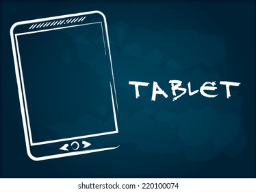 Hand drawing tablet on chalkboard, abstract illustration