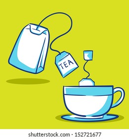 Hand Drawing Of A Tea Bag And Tea Cup, Vector Illustration