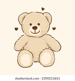 Hand drawing Teddy Bear cartoon style, cute and funny