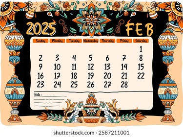 hand drawing template calender february