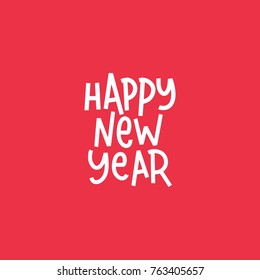 Hand drawing text for Happy New Year illustration on bright background. Greeting card. Bright multi-colored letters. Modern, stylish hand drawn lettering. Calligraphic inscription. Merry Christmas.