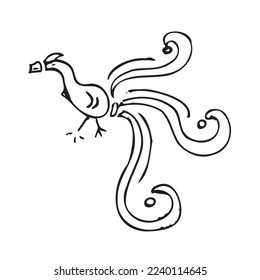 Hand drawing, This is a sketch of a poultry animal that has a long and unique tail.