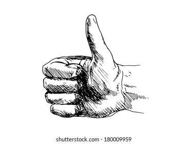 Hand drawing a hand with thumbs-up. Vector illustration