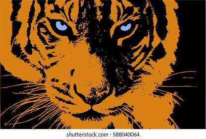 Hand drawing Tiger head silhouette, Vector