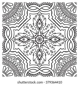 Hand drawing tile vintage black line pattern. Italian majolica style. Vector illustration. The best for your design, textiles, posters
