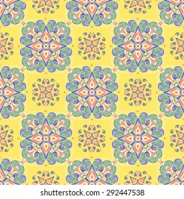 Hand drawing tile vintage color seamless pattern. Italian majolica style. Vector illustration. The best for your design, textiles, posters