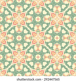 Hand drawing tile vintage color seamless pattern. Italian majolica style. Vector illustration. The best for your design, textiles, posters