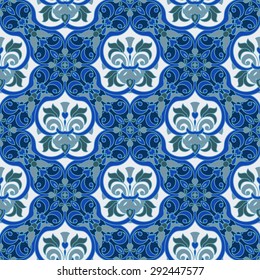 Hand drawing tile vintage color seamless pattern. Italian majolica style. Vector illustration. The best for your design, textiles, posters