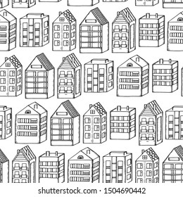 Hand drawing town houses seamless pattern background vector.